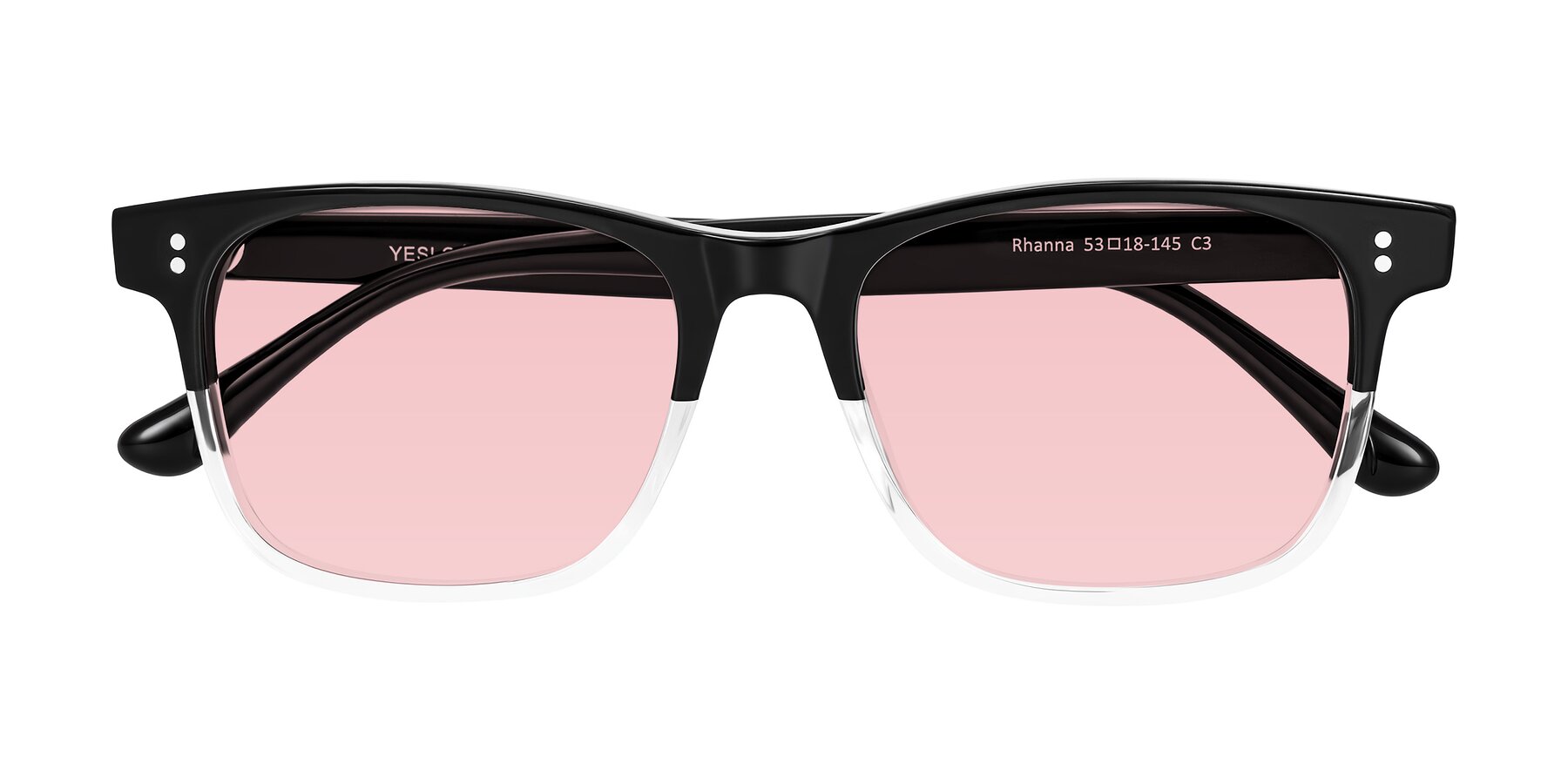 Folded Front of Rhanna in Black/Clear with Light Garnet Tinted Lenses