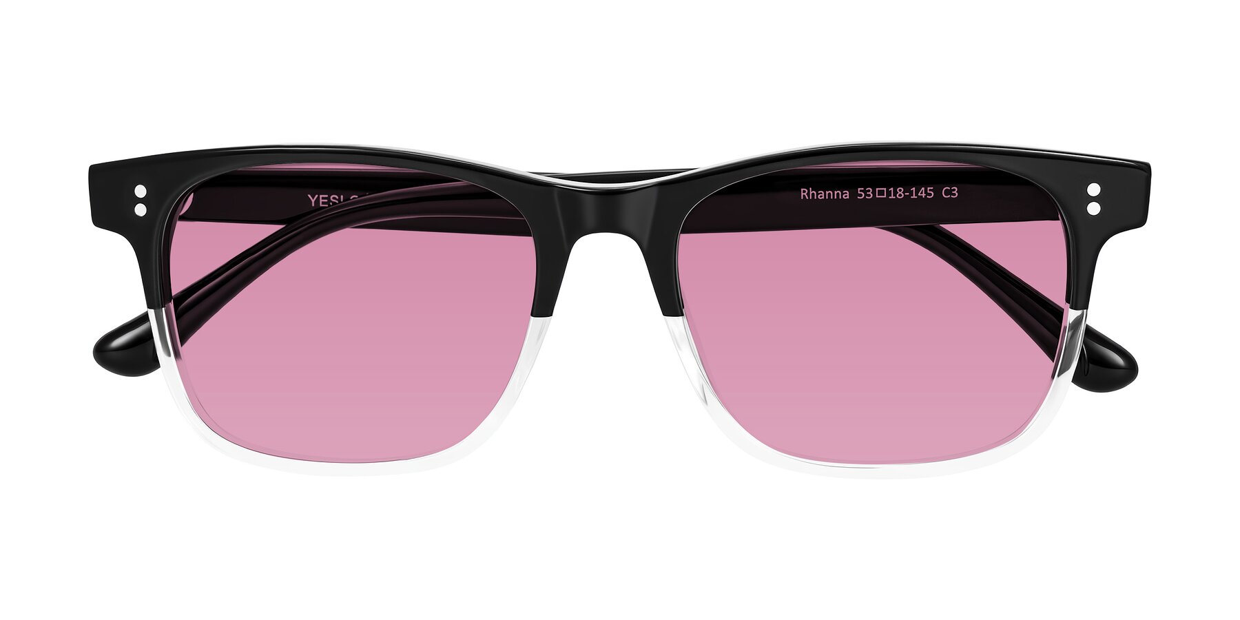 Folded Front of Rhanna in Black/Clear with Medium Wine Tinted Lenses