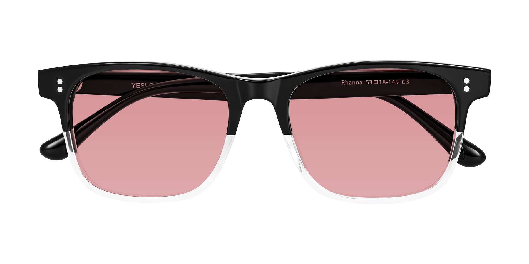 Folded Front of Rhanna in Black/Clear with Medium Garnet Tinted Lenses