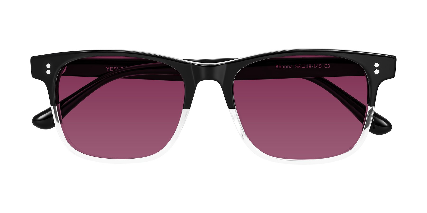 Folded Front of Rhanna in Black/Clear with Wine Tinted Lenses