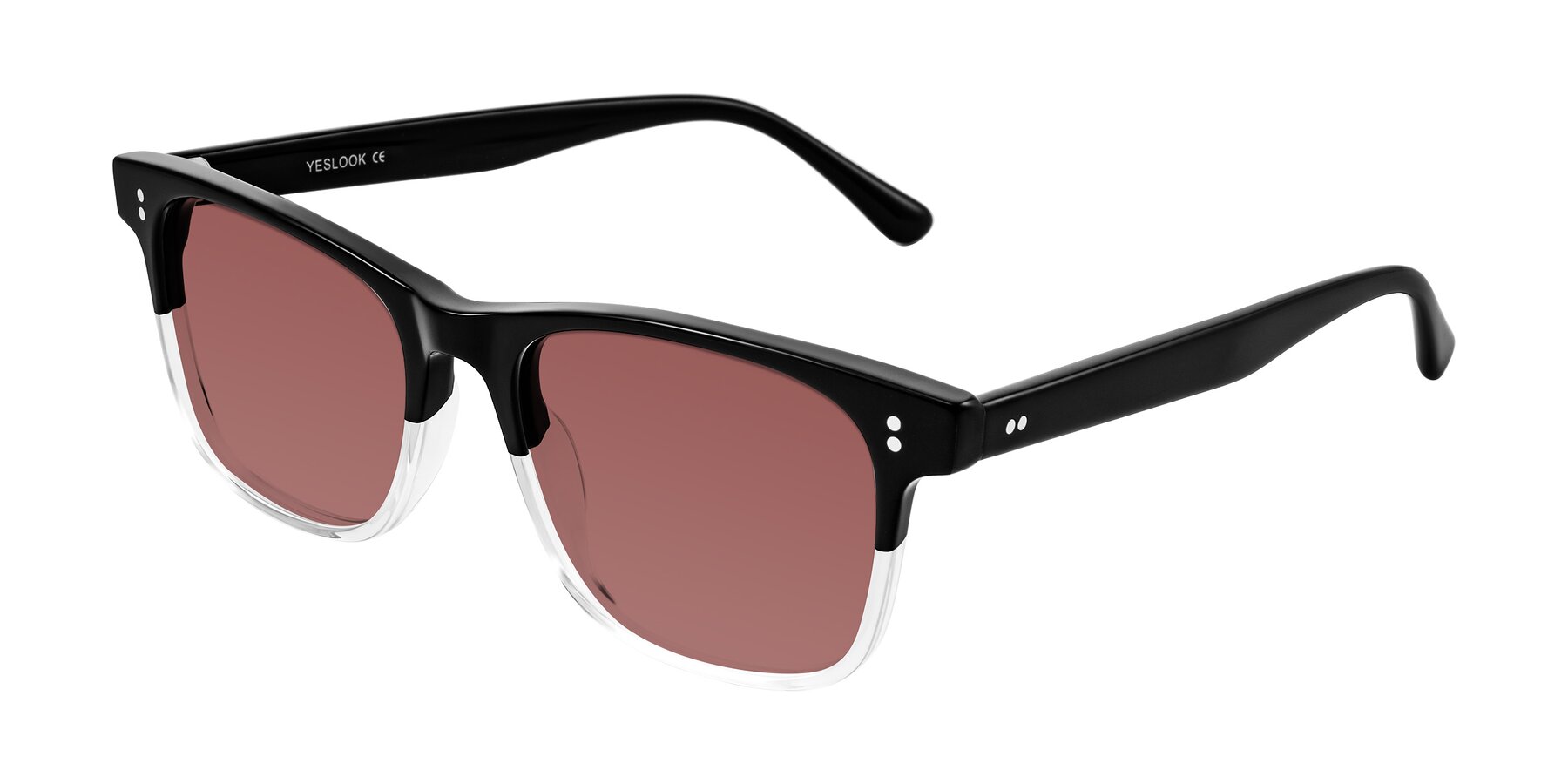 Angle of Rhanna in Black/Clear with Garnet Tinted Lenses