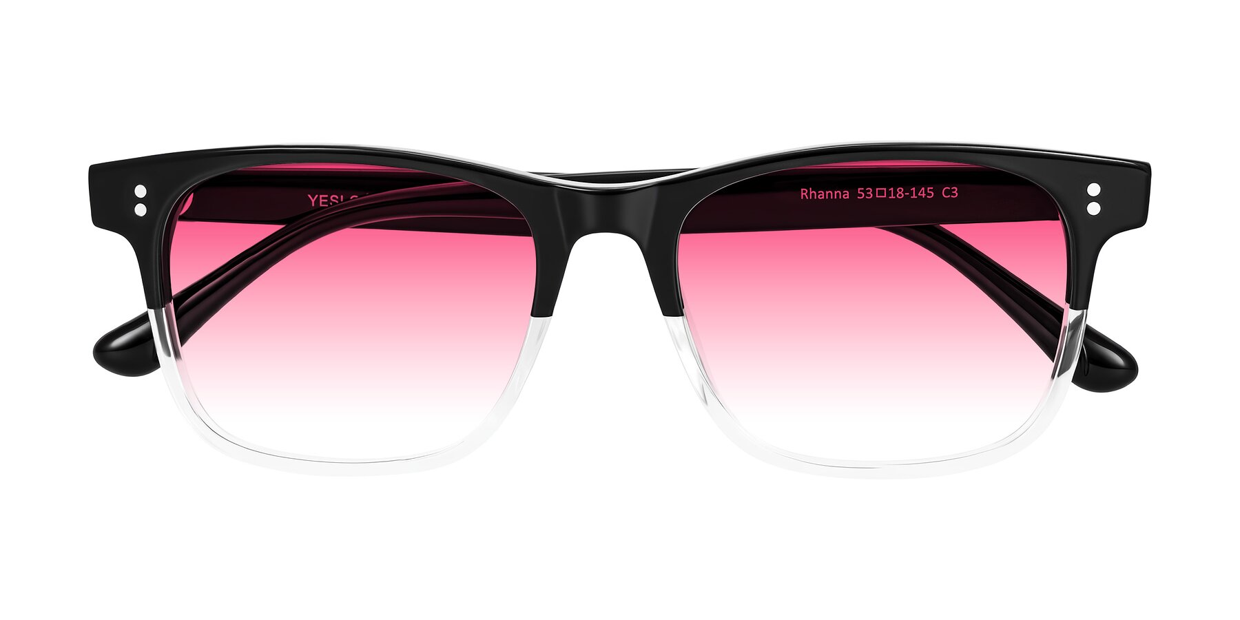 Folded Front of Rhanna in Black/Clear with Pink Gradient Lenses