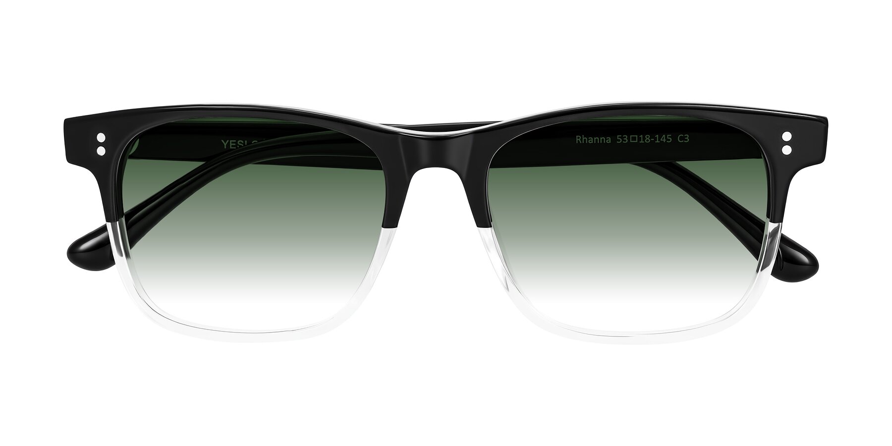 Folded Front of Rhanna in Black/Clear with Green Gradient Lenses