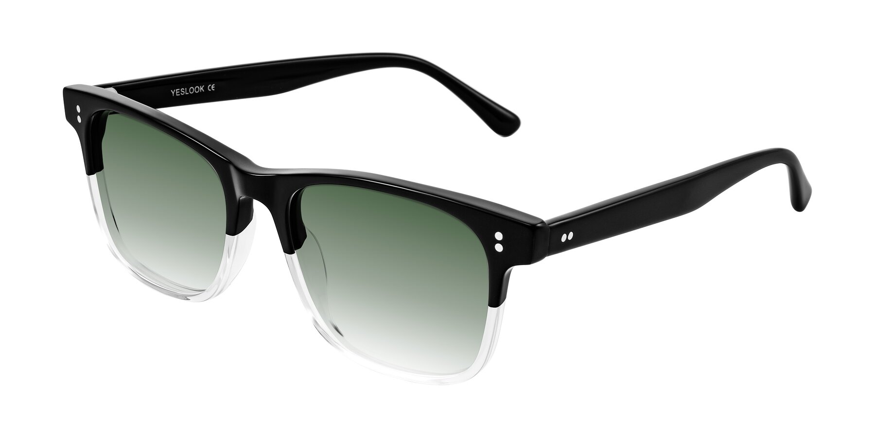 Angle of Rhanna in Black/Clear with Green Gradient Lenses