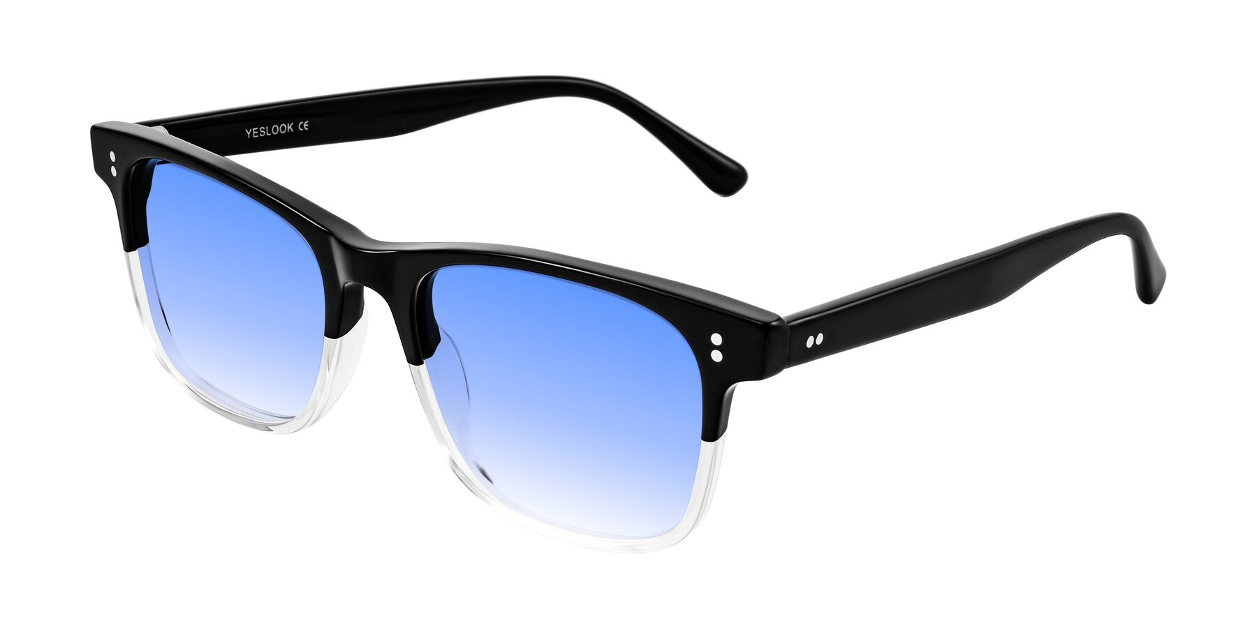Angle of Rhanna in Black/Clear with Blue Gradient Lenses