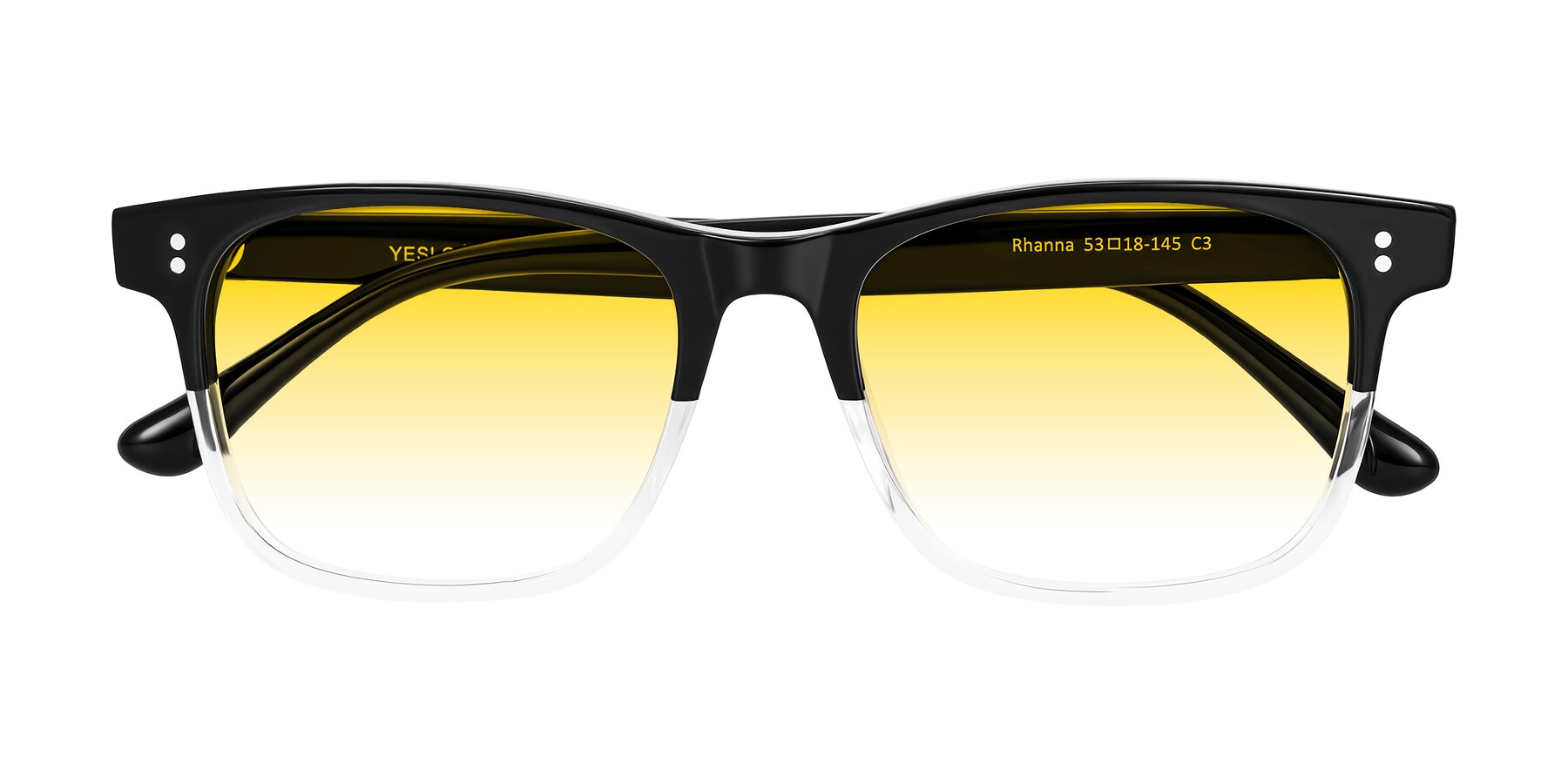 Folded Front of Rhanna in Black/Clear with Yellow Gradient Lenses