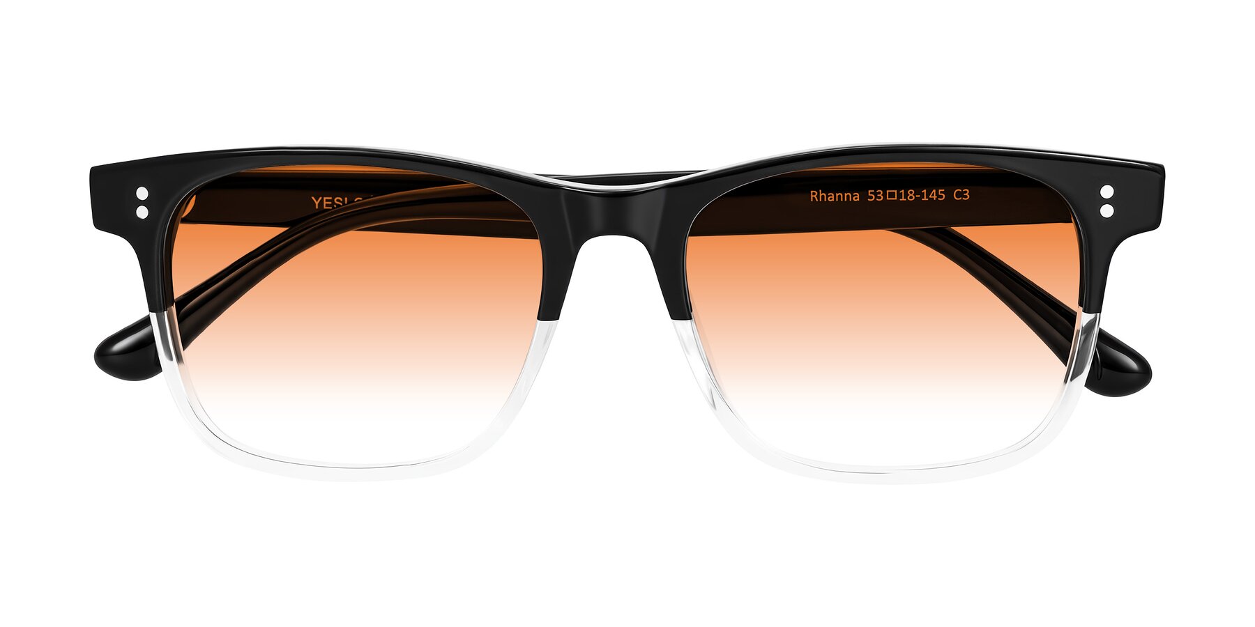 Folded Front of Rhanna in Black/Clear with Orange Gradient Lenses