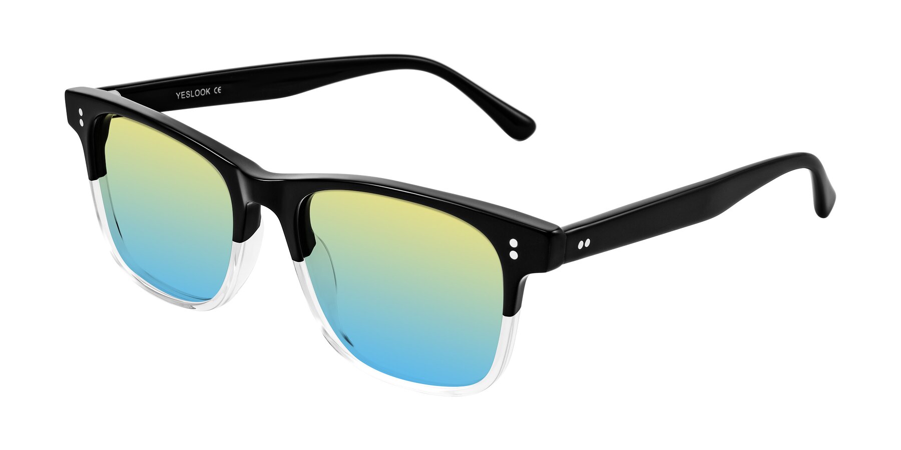 Angle of Rhanna in Black/Clear with Yellow / Blue Gradient Lenses