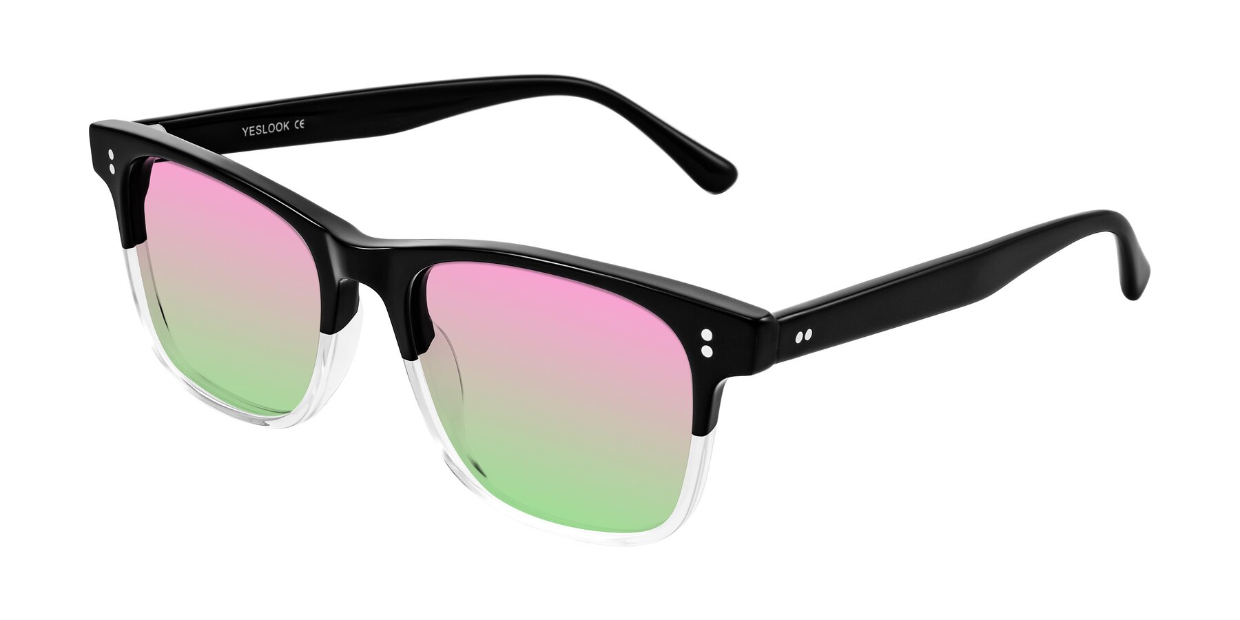 Angle of Rhanna in Black/Clear with Pink / Green Gradient Lenses
