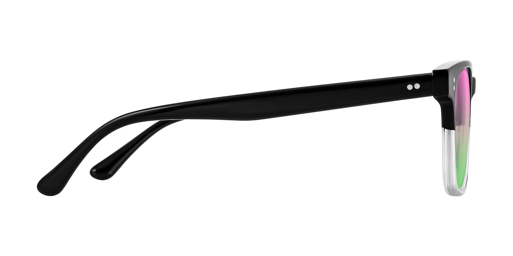Side of Rhanna in Black/Clear with Pink / Green Gradient Lenses