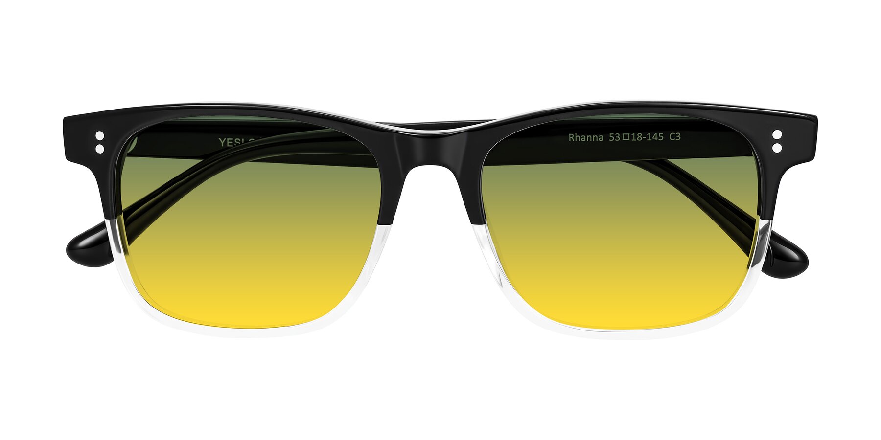 Folded Front of Rhanna in Black/Clear with Green / Yellow Gradient Lenses