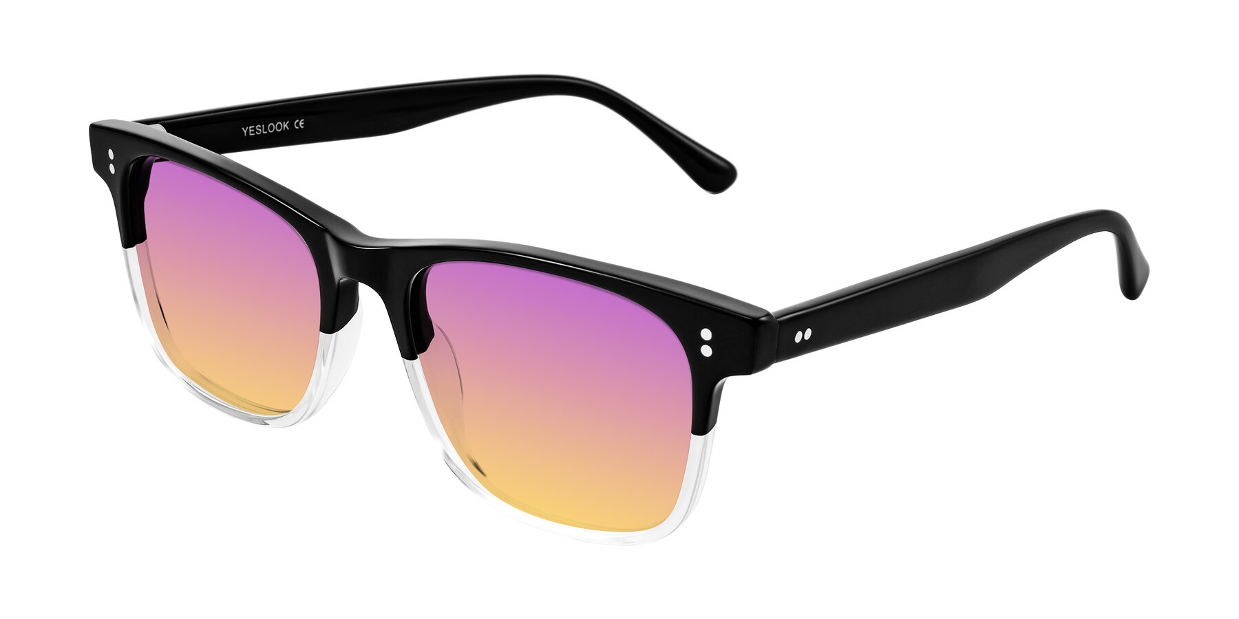 Angle of Rhanna in Black/Clear with Purple / Yellow Gradient Lenses