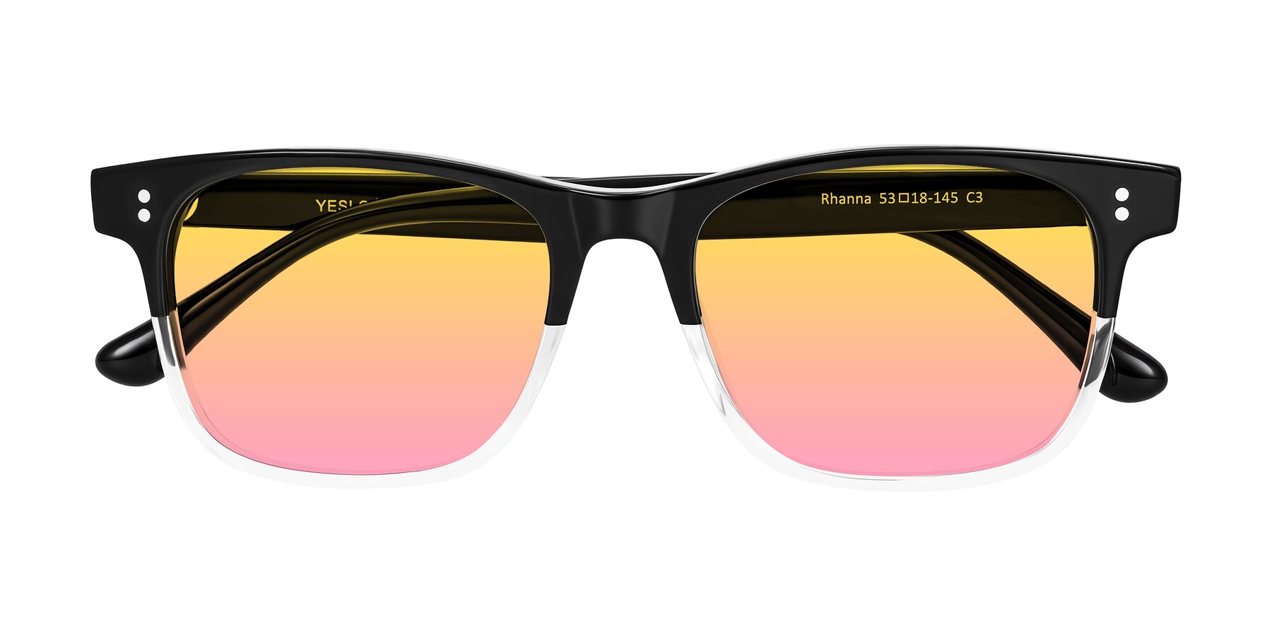 Folded Front of Rhanna in Black/Clear with Yellow / Pink Gradient Lenses