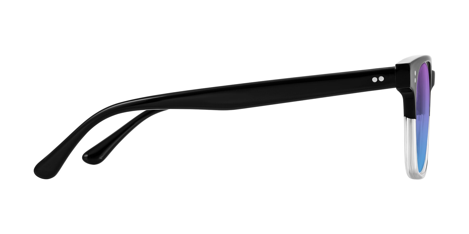 Side of Rhanna in Black/Clear with Purple / Blue Gradient Lenses