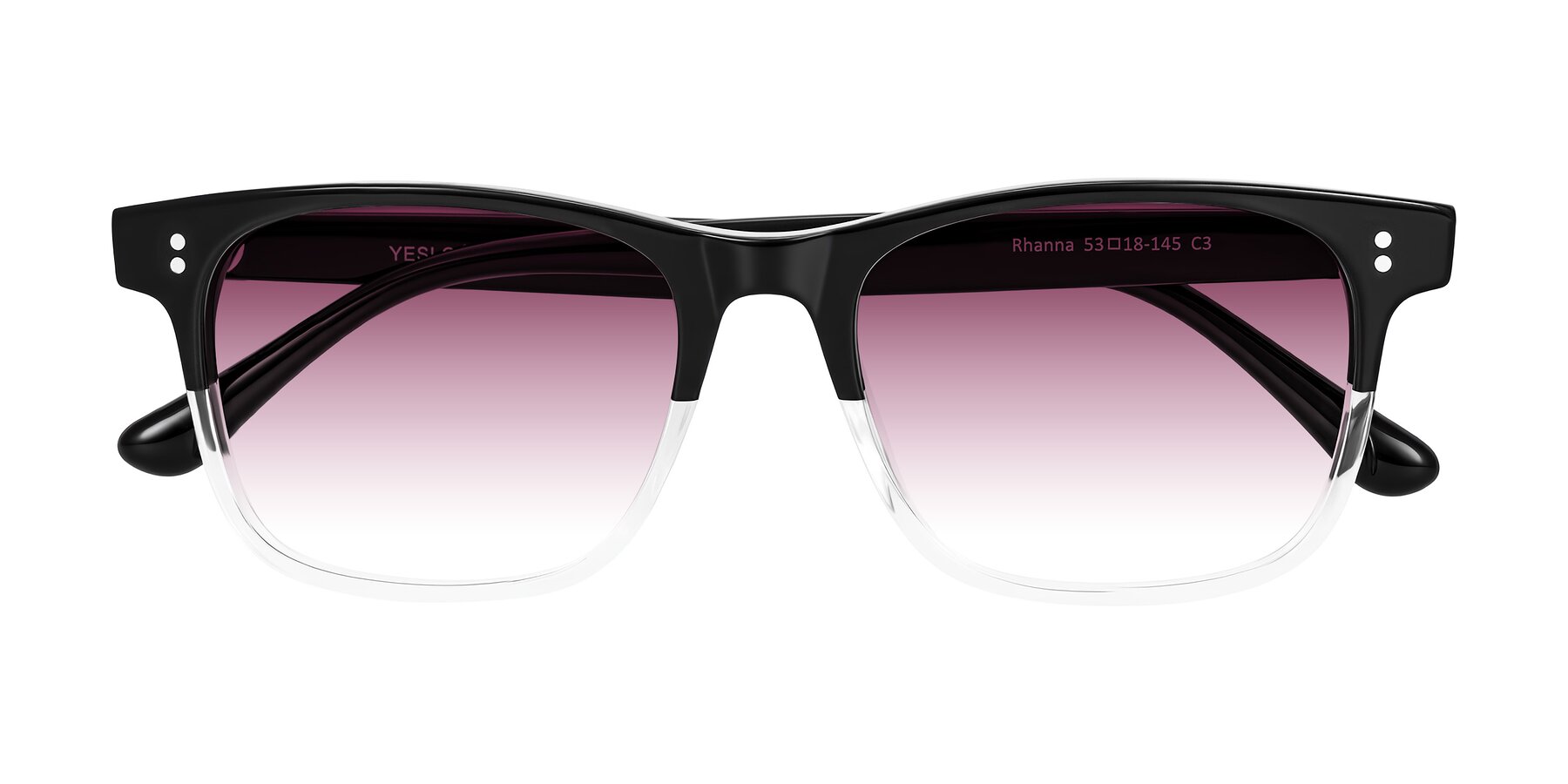 Folded Front of Rhanna in Black/Clear with Wine Gradient Lenses