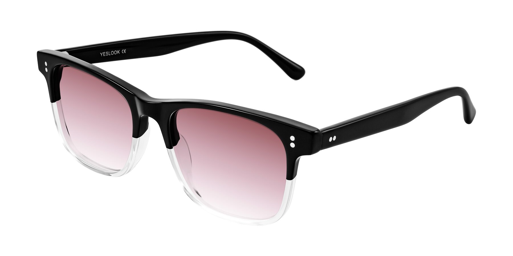 Angle of Rhanna in Black/Clear with Garnet Gradient Lenses