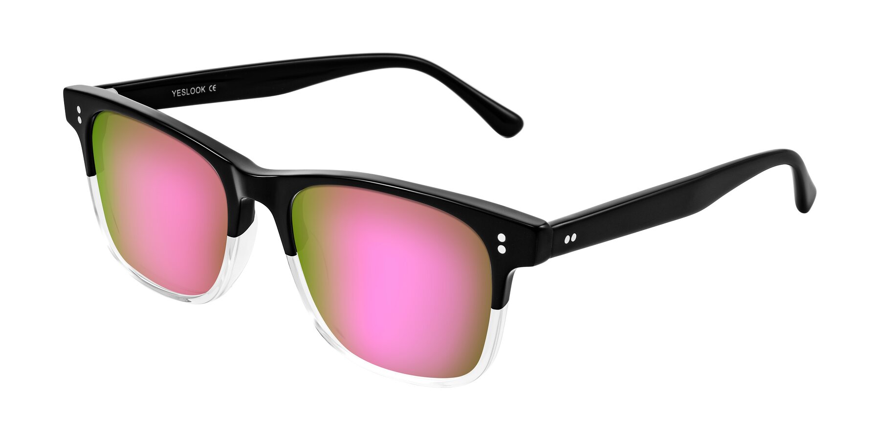 Angle of Rhanna in Black/Clear with Pink Mirrored Lenses