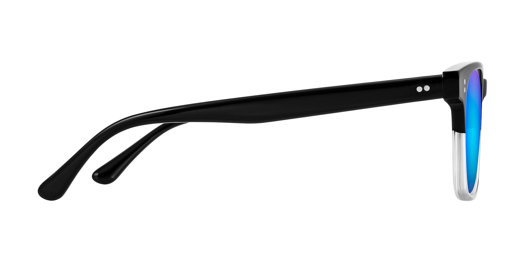 Side of Rhanna in Black/Clear with Blue Mirrored Lenses