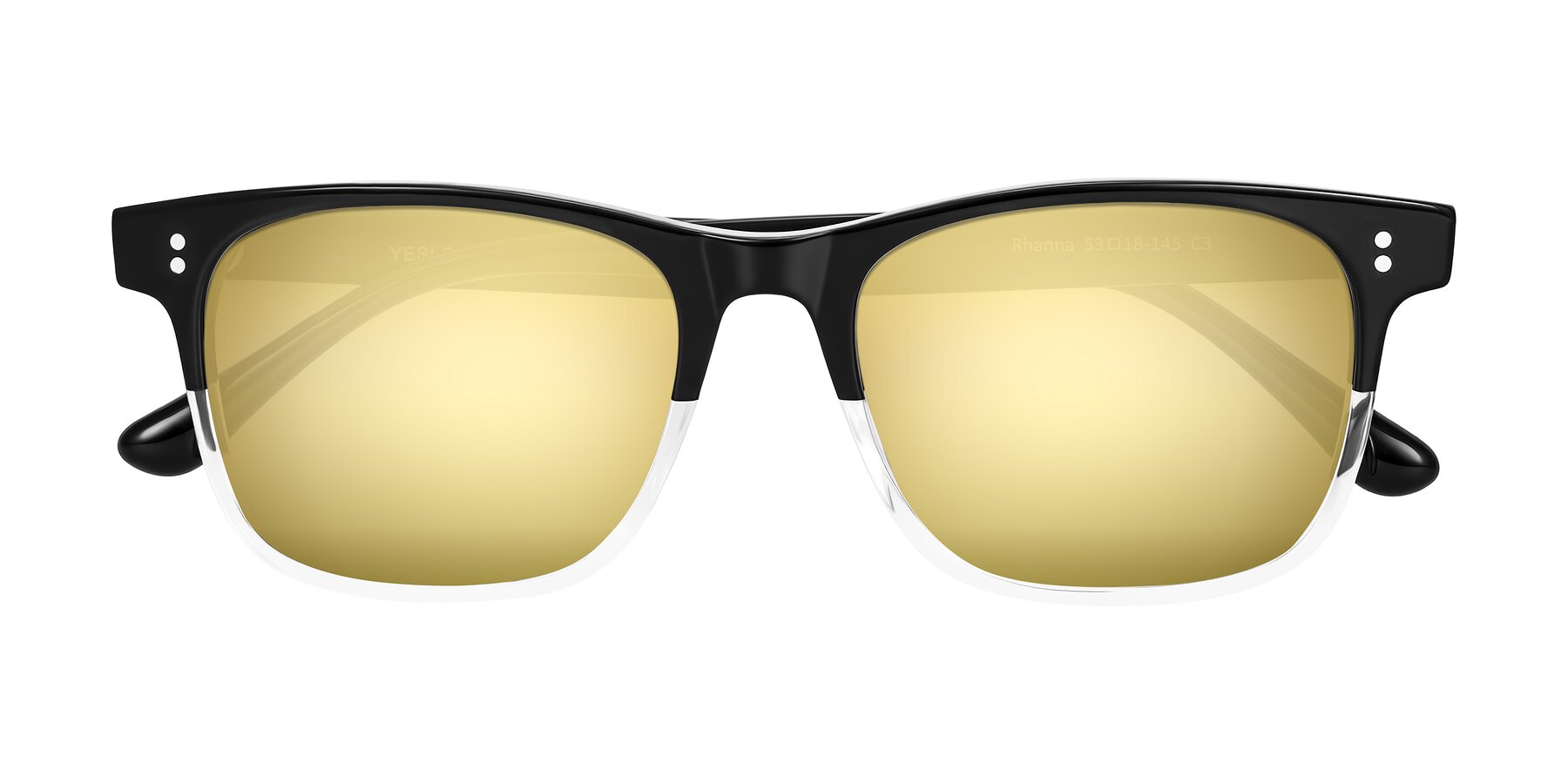 Folded Front of Rhanna in Black/Clear with Gold Mirrored Lenses