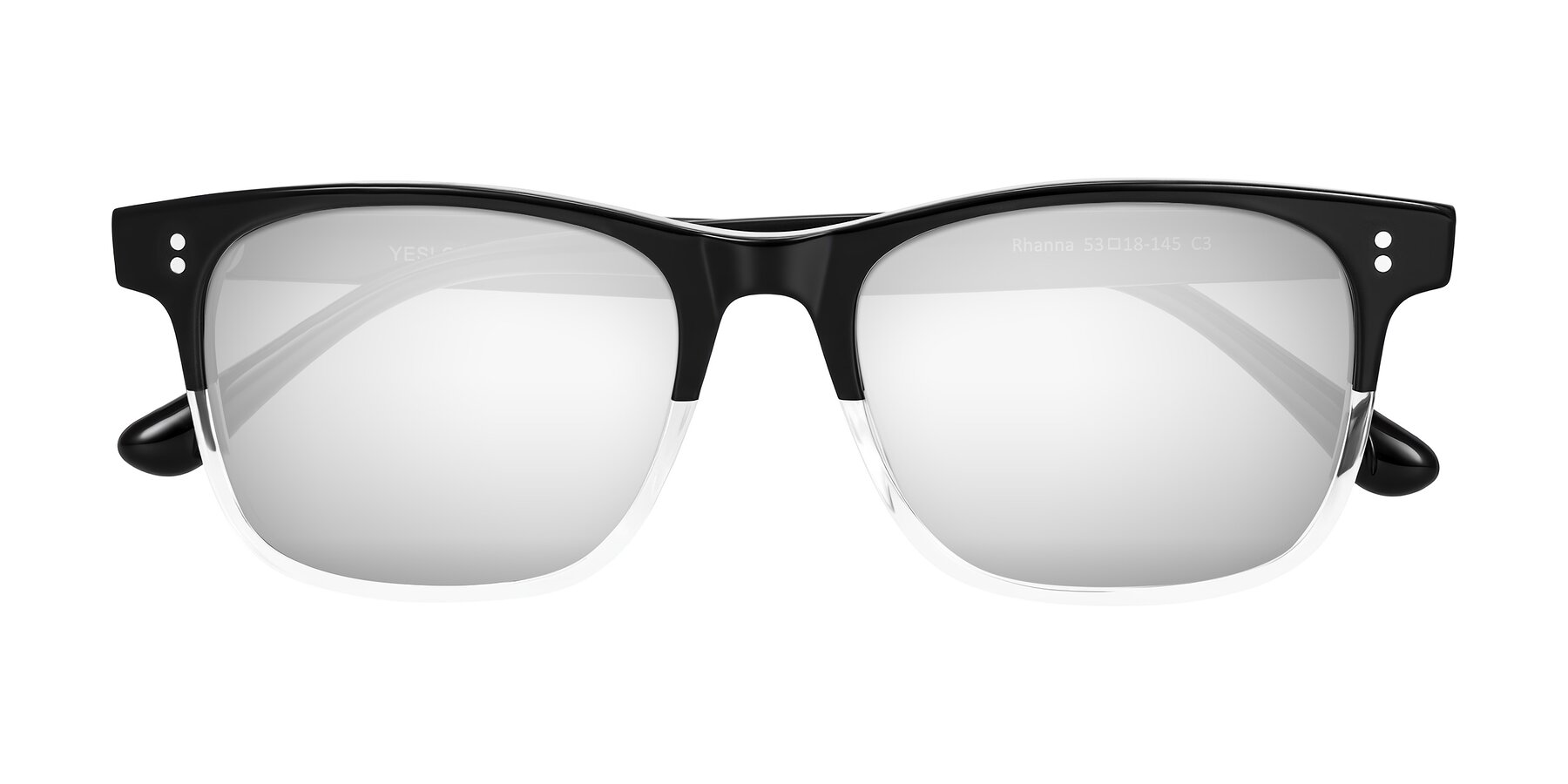 Folded Front of Rhanna in Black/Clear with Silver Mirrored Lenses