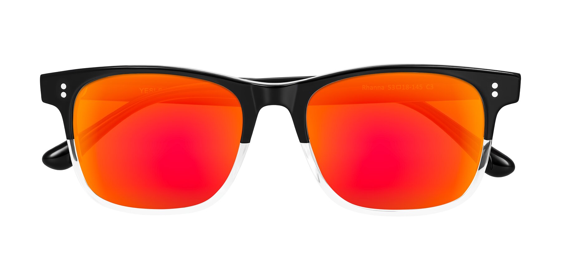 Folded Front of Rhanna in Black/Clear with Red Gold Mirrored Lenses