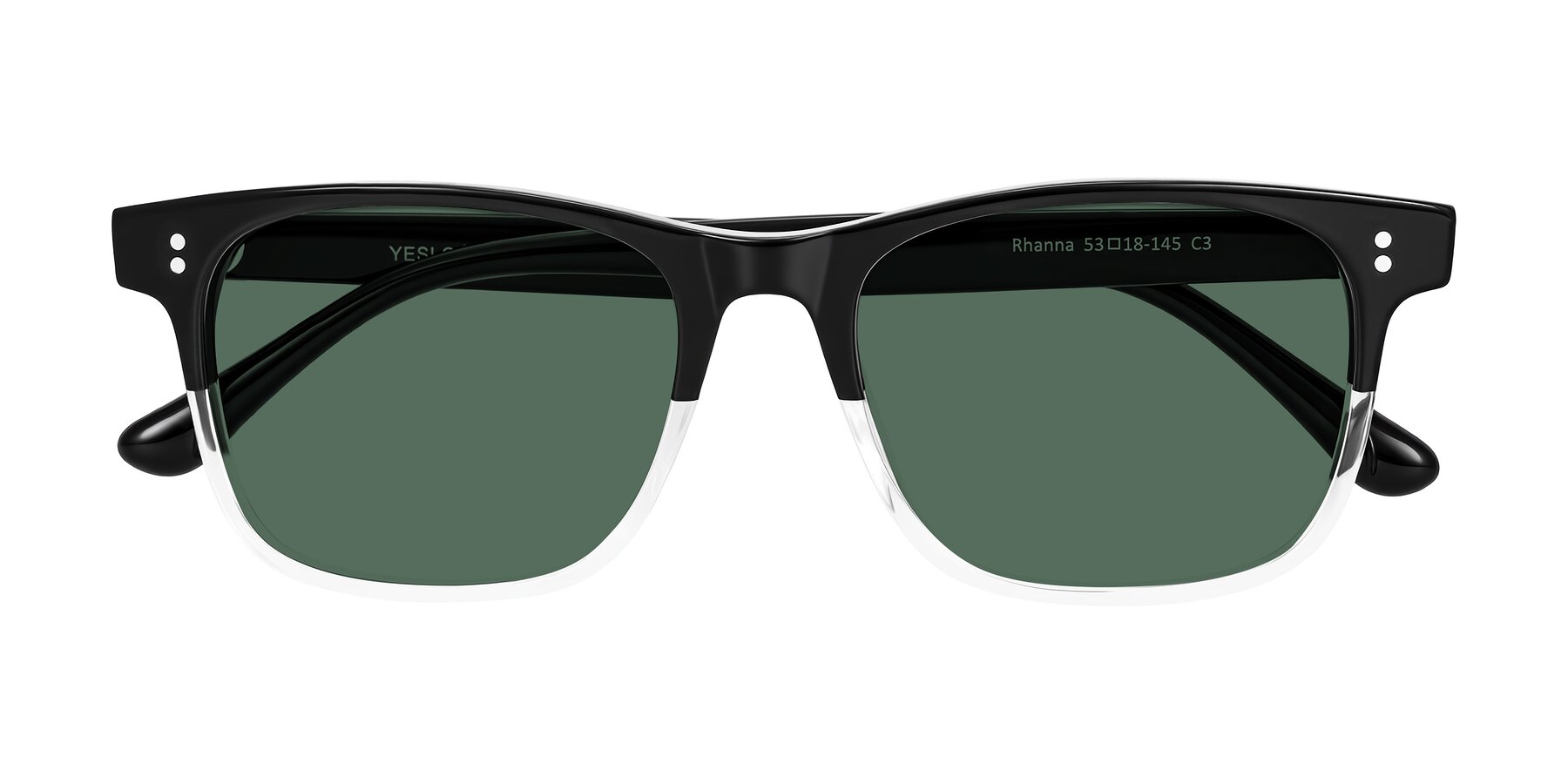 Folded Front of Rhanna in Black/Clear with Green Polarized Lenses