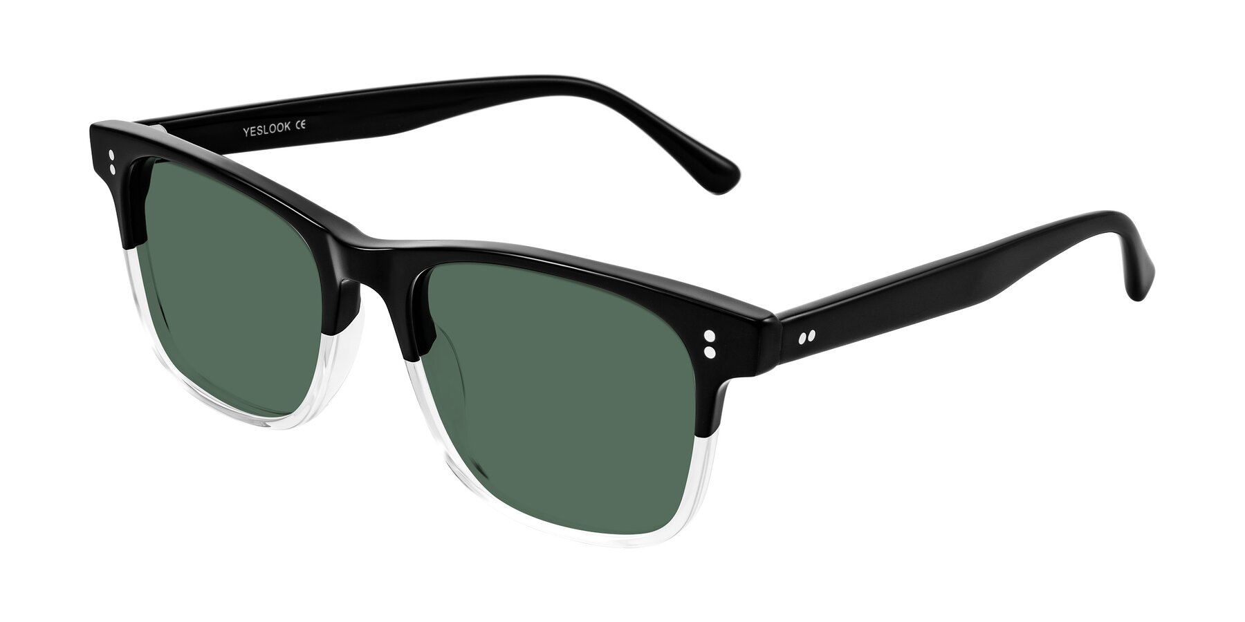 Angle of Rhanna in Black/Clear with Green Polarized Lenses