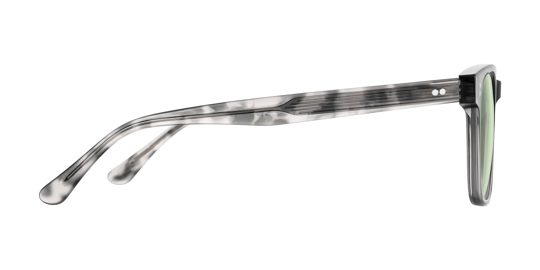 Side of Rhanna in Gray/Tortoise with Light Green Tinted Lenses