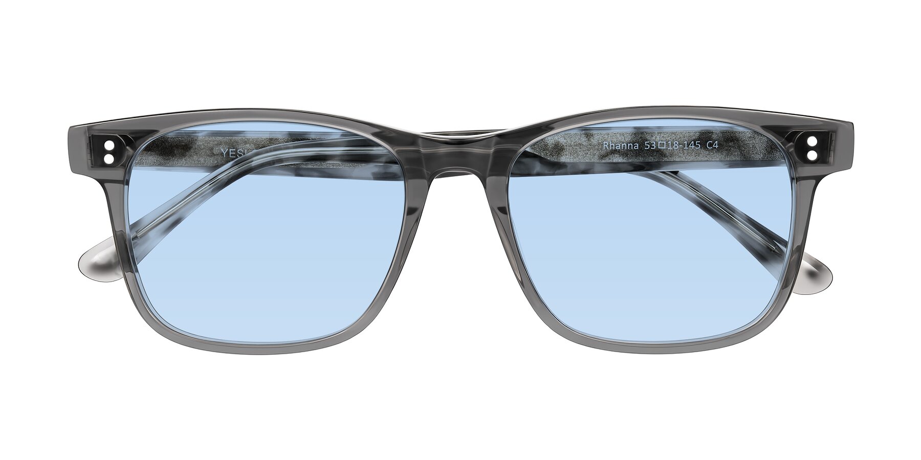 Folded Front of Rhanna in Gray/Tortoise with Light Blue Tinted Lenses