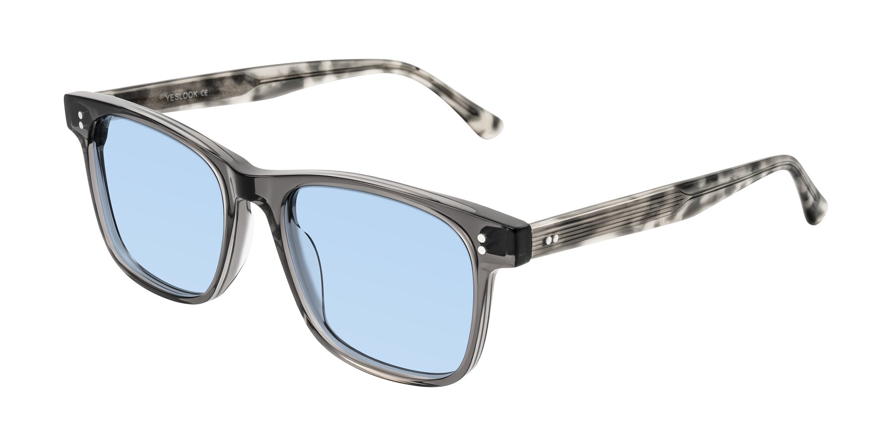 Angle of Rhanna in Gray/Tortoise with Light Blue Tinted Lenses