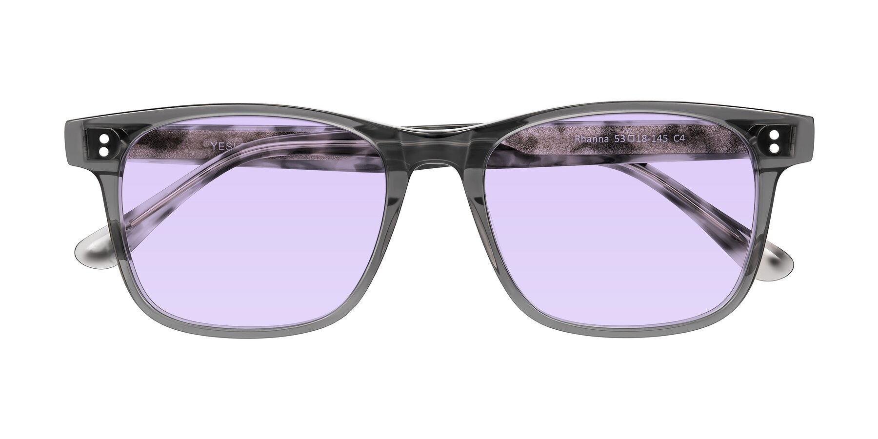 Folded Front of Rhanna in Gray/Tortoise with Light Purple Tinted Lenses