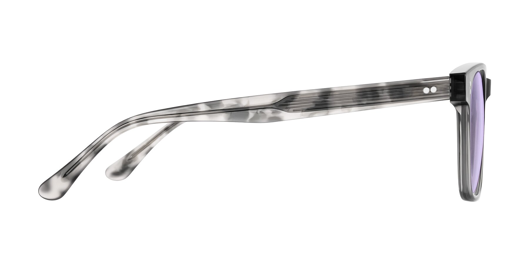 Side of Rhanna in Gray/Tortoise with Light Purple Tinted Lenses