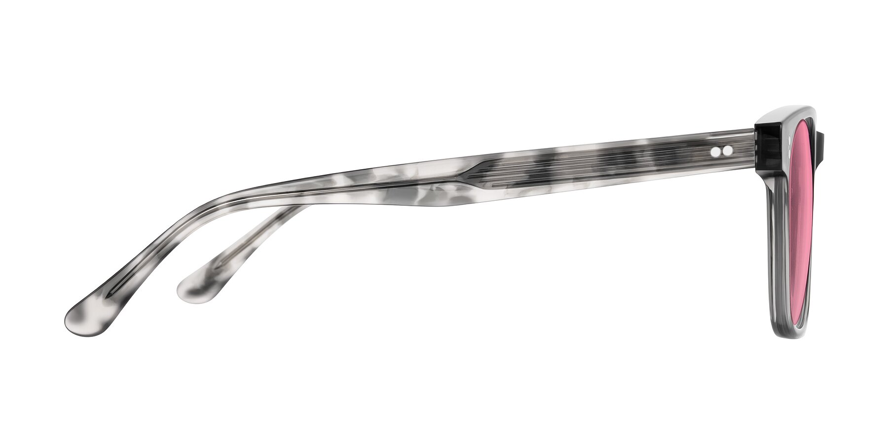 Side of Rhanna in Gray/Tortoise with Pink Tinted Lenses