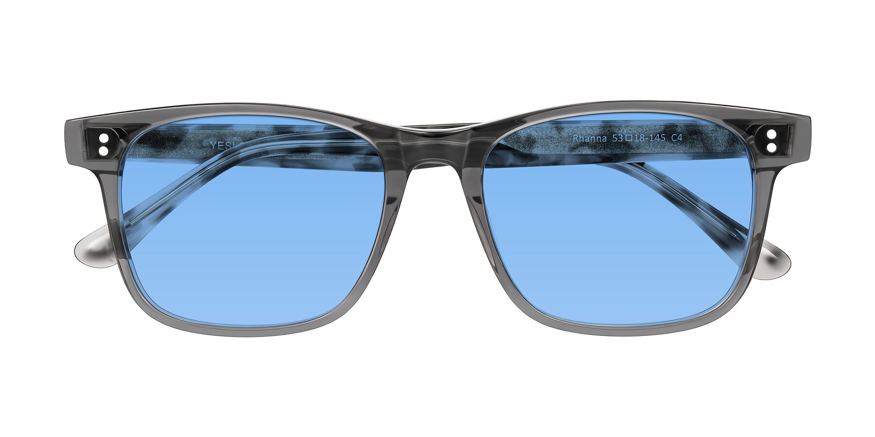 Folded Front of Rhanna in Gray/Tortoise with Medium Blue Tinted Lenses