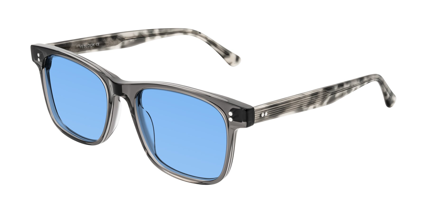 Angle of Rhanna in Gray/Tortoise with Medium Blue Tinted Lenses