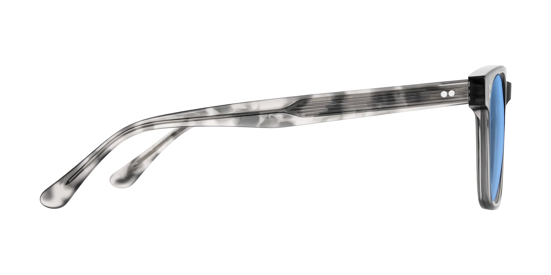 Side of Rhanna in Gray/Tortoise with Medium Blue Tinted Lenses