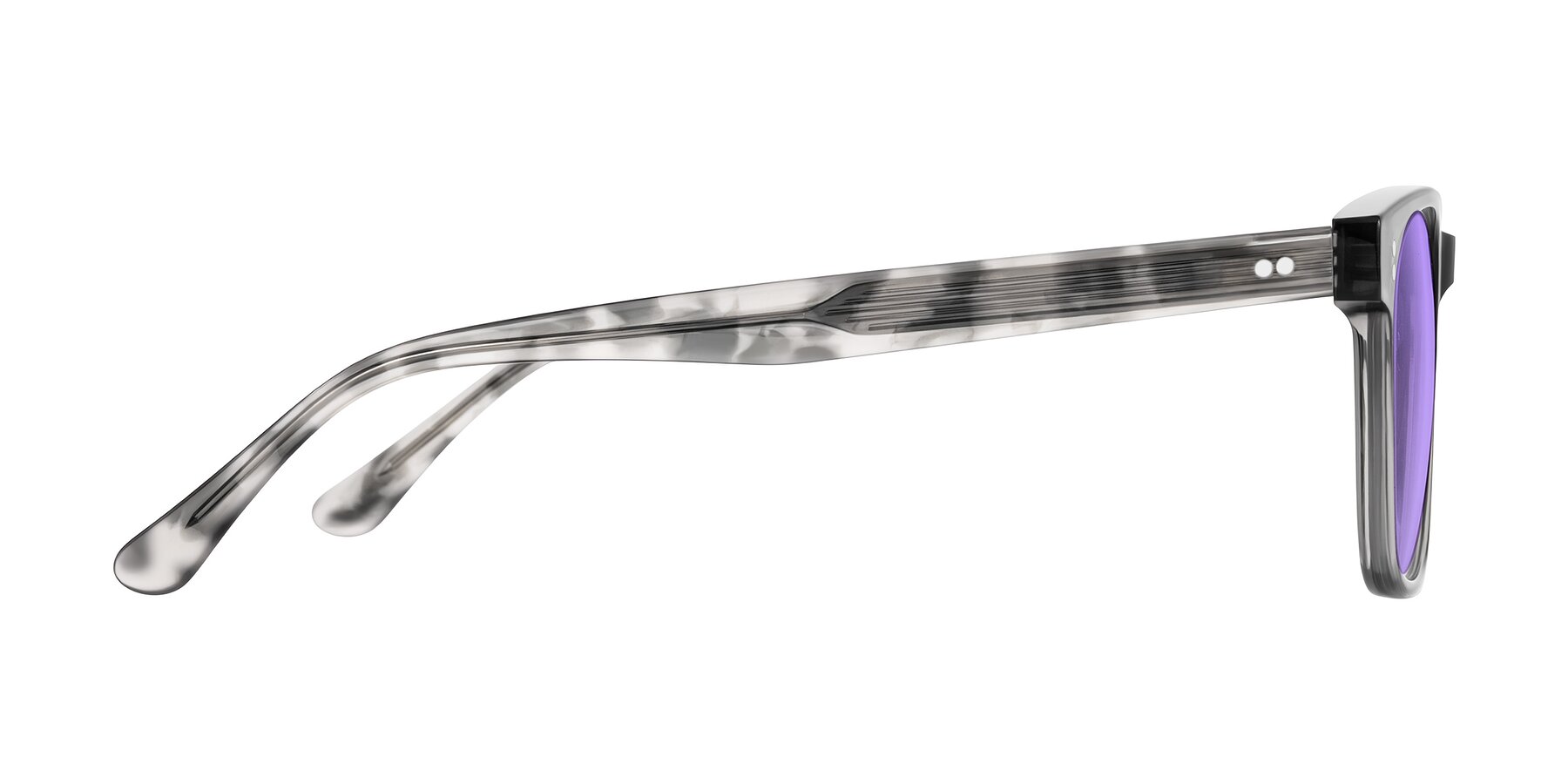 Side of Rhanna in Gray/Tortoise with Medium Purple Tinted Lenses