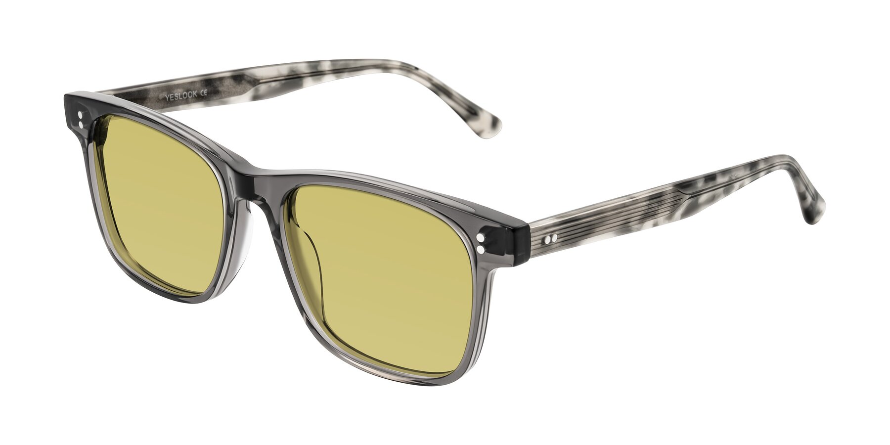 Angle of Rhanna in Gray/Tortoise with Medium Champagne Tinted Lenses
