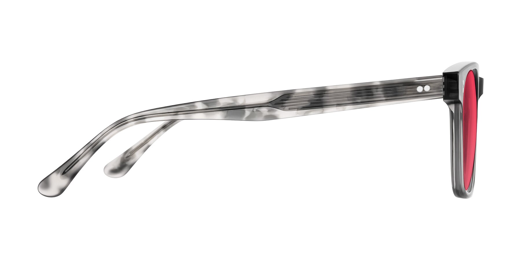 Side of Rhanna in Gray/Tortoise with Red Tinted Lenses
