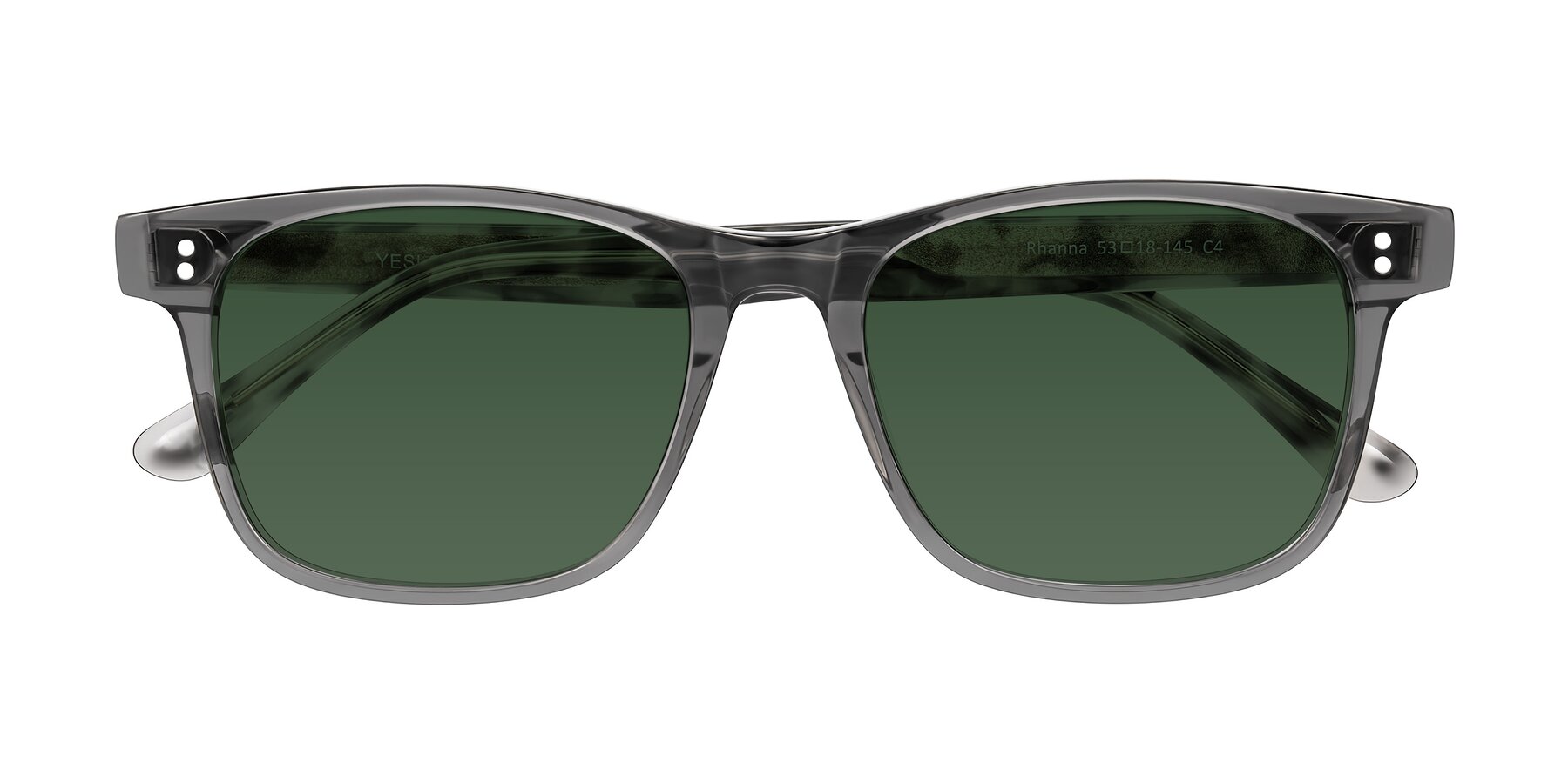 Folded Front of Rhanna in Gray/Tortoise with Green Tinted Lenses