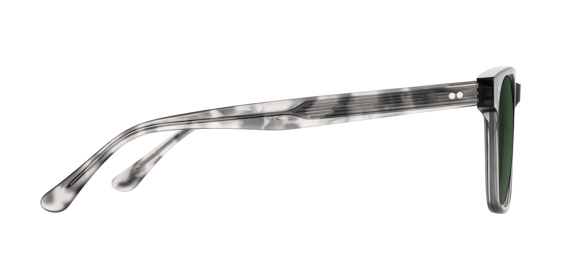 Side of Rhanna in Gray/Tortoise with Green Tinted Lenses