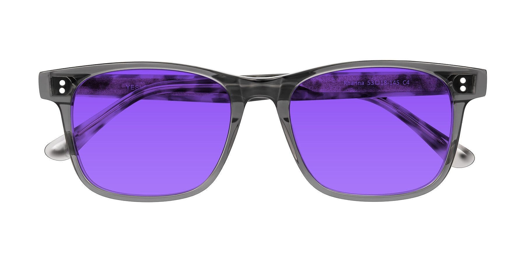 Folded Front of Rhanna in Gray/Tortoise with Purple Tinted Lenses