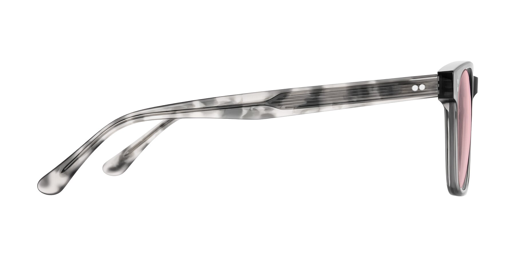 Side of Rhanna in Gray/Tortoise with Light Garnet Tinted Lenses