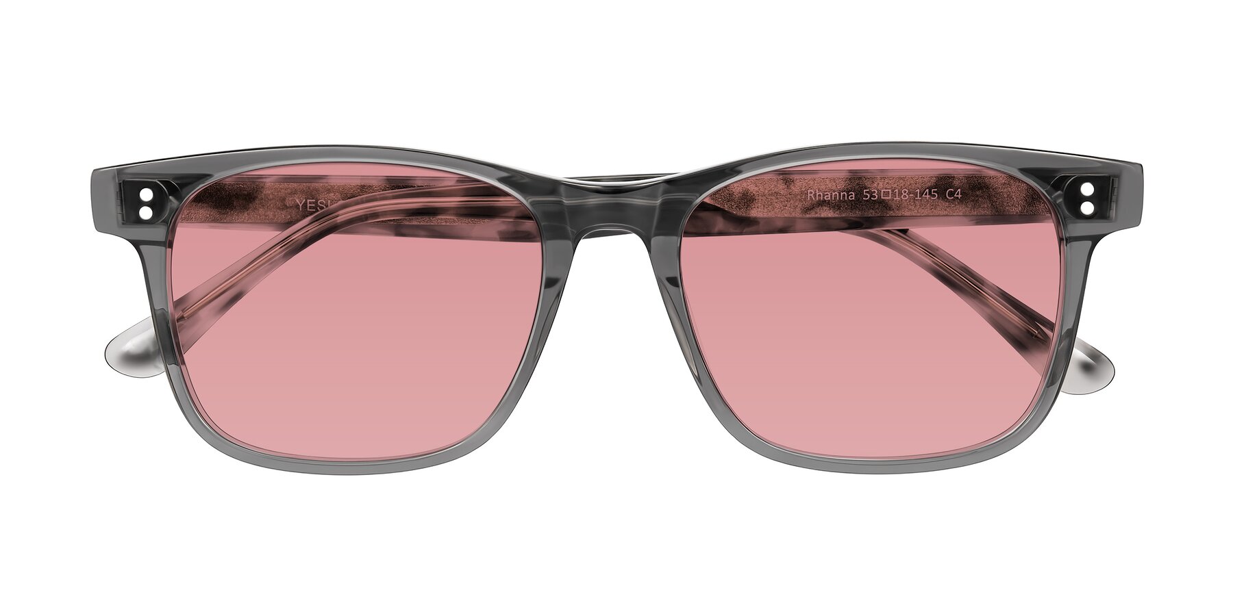 Folded Front of Rhanna in Gray/Tortoise with Medium Garnet Tinted Lenses