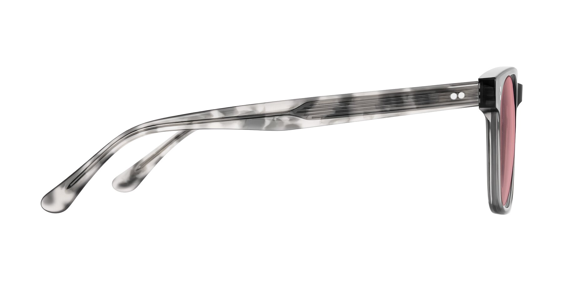 Side of Rhanna in Gray/Tortoise with Medium Garnet Tinted Lenses
