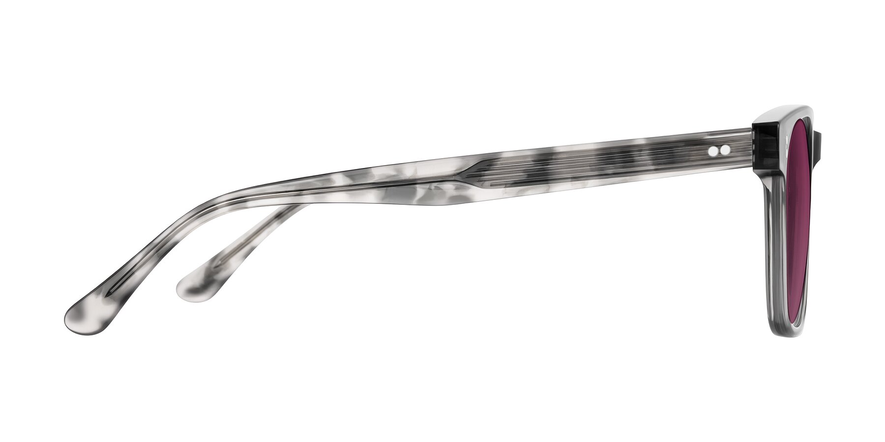 Side of Rhanna in Gray/Tortoise with Wine Tinted Lenses