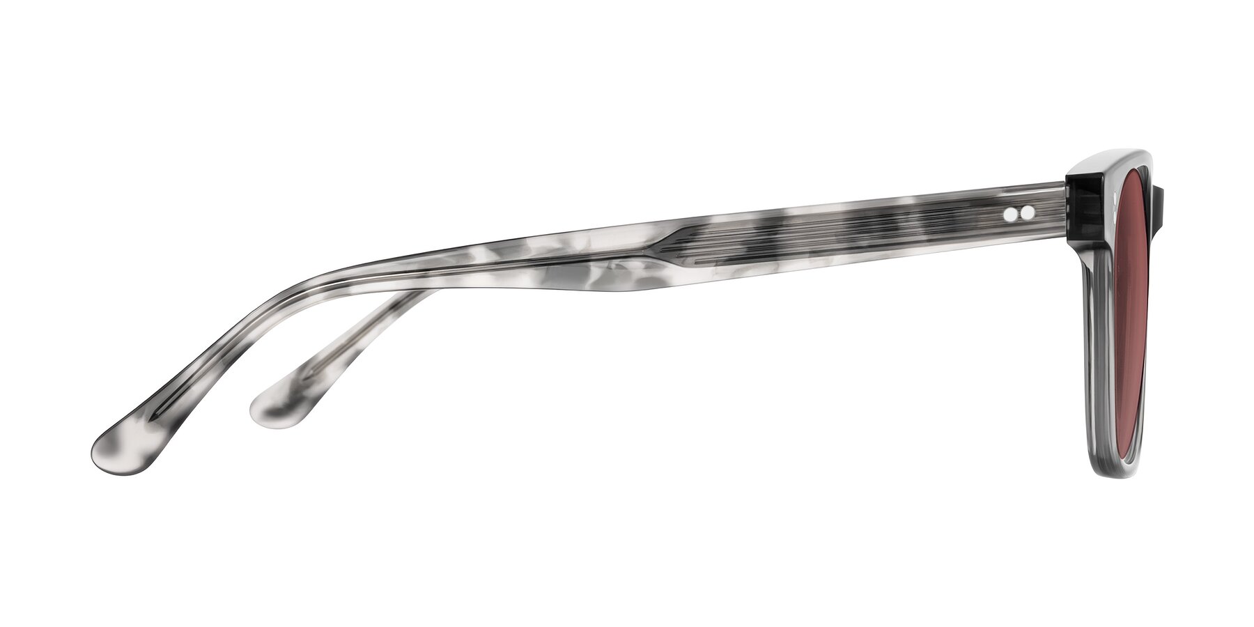Side of Rhanna in Gray/Tortoise with Garnet Tinted Lenses