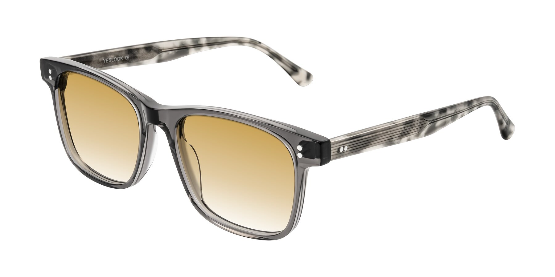 Angle of Rhanna in Gray/Tortoise with Champagne Gradient Lenses