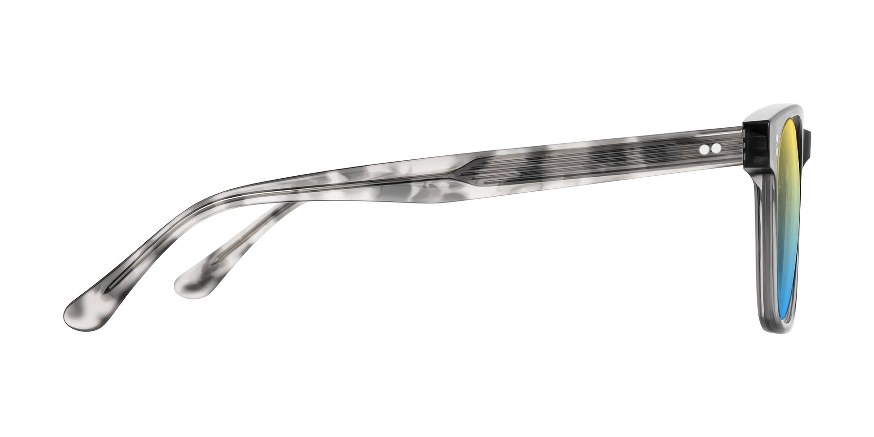 Side of Rhanna in Gray/Tortoise with Yellow / Blue Gradient Lenses