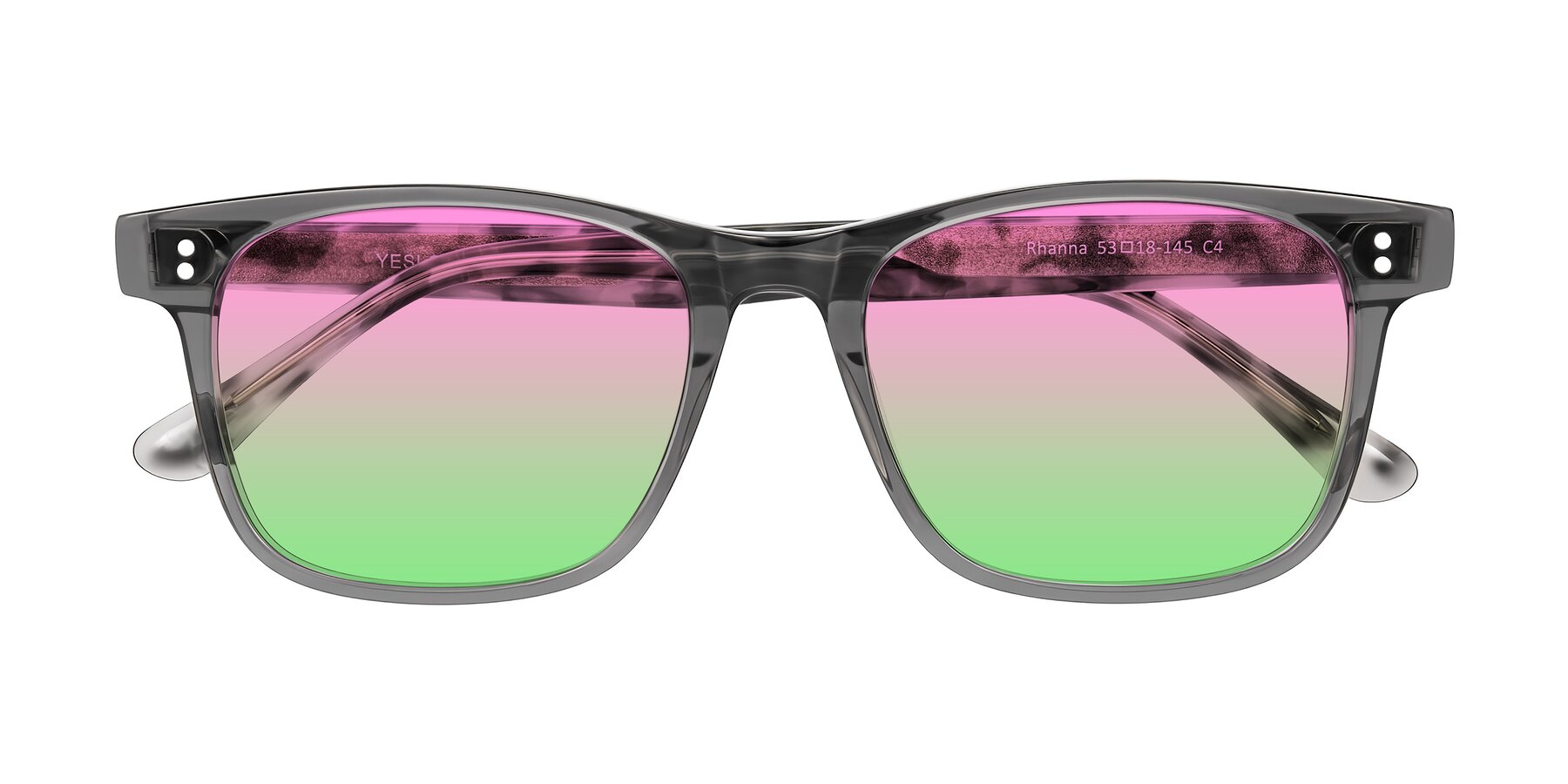Folded Front of Rhanna in Gray/Tortoise with Pink / Green Gradient Lenses